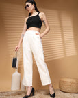 Women Loose Fit Ecru Solid Trousers