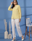 Yellow Women Opaque Casual Buttoned Top