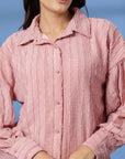 Pink Women Opaque Casual Buttoned Top