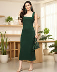 Women Sheath Midi Green Dress