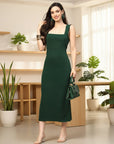 Women Sheath Midi Green Dress