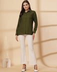 Olive Women Opaque Casual Buttoned Top