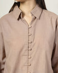 Women Standard Brown Opaque Casual Buttoned Top