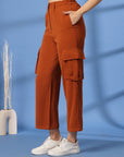 Rust Solid Pleated Trousers