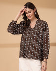 Women Opaque Printed Casual Buttoned Top