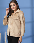 Beige Women Open Front Jacket