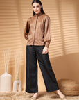Brown Regular Sleeves Spread Collar Women Standard Opaque Casual Buttoned Top