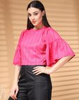 Pink Solid Round Neck Top