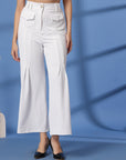 White Solid Loose Fit Pleated Trousers
