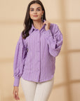 Purple Women Opaque Casual Buttoned Top