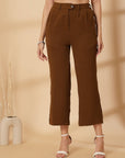 Brown Solid Pleated Trousers