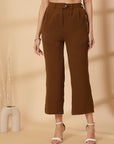 Brown Solid Pleated Trousers