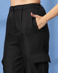 Black Solid Pleated Trousers