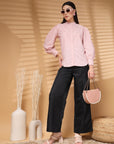 Solid Pink Regular Sleeves Spread Collar Casual Buttoned Top