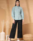 Sea Green Regular Sleeves Spread Collar Women Standard Opaque Casual Buttoned Top