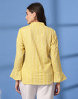 Yellow Women Opaque Striped Casual Buttoned Top
