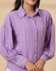 Purple Women Opaque Casual Buttoned Top