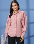 Pink Women Opaque Casual Buttoned Top