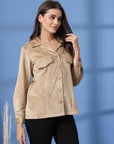 Beige Women Open Front Jacket