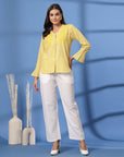 Yellow Women Opaque Striped Casual Buttoned Top