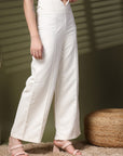 Cream Solid Regular Trousers Women Loose Fit High Rise Trousers
