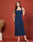 Women Sheath Midi Blue Dress
