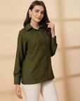 Olive Women Opaque Casual Buttoned Top