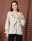 Women White Striped Casual Buttoned Top