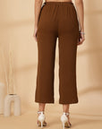 Brown Solid Pleated Trousers
