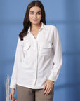 White Women Opaque Casual Buttoned Top