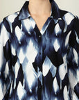 Blue Printed opaque Spread Collar Casual Buttoned Top