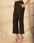 Brown Solid Pleated Trousers