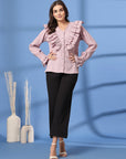 Pink Women Opaque Casual Buttoned Top