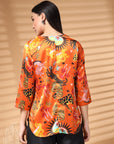 Orange Printed V Neck Floral Print Top