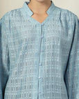 Blue solid opaque Casual Buttoned Top