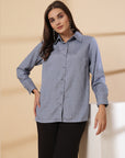 Blue Women Opaque Casual Buttoned Top