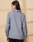 Blue Women Opaque Casual Buttoned Top