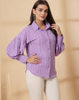 Purple Women Opaque Casual Buttoned Top