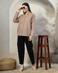 Women Standard Brown Opaque Casual Buttoned Top