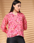 Pink Regular Sleeves Spread Collar Women Standard Floral Opaque Printed Casual Buttoned Top