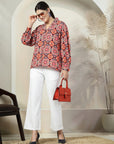 Multicoloured floral printed opaque Casual Buttoned Top
