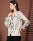 Women White Striped Casual Buttoned Top