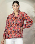 Multicoloured floral printed opaque Casual Buttoned Top