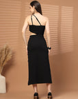 Women Sheath Midi Black Dress