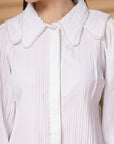 White Regular Sleeves Above the Keyboard Collar Women Standard Opaque Casual Buttoned Top