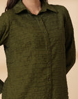 Olive Women Opaque Casual Buttoned Top