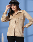 Beige Women Open Front Jacket