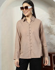 Women Standard Brown Opaque Casual Buttoned Top