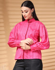 Pink Regular Sleeves Spread Collar Women Standard Opaque Casual Buttoned Top