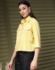 Yellow Solid Shirt Collar Crop Top